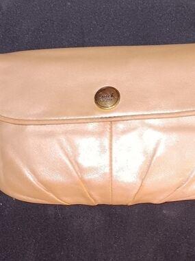 Coach Large Metallic Tan Leather Wristlet Clutch